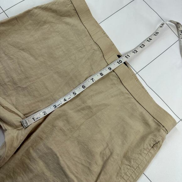 Theory Basic Pull On Pants Womens 12 Khaki Organic Crunch Wash Linen Crop Ankle - Picture 9 of 12